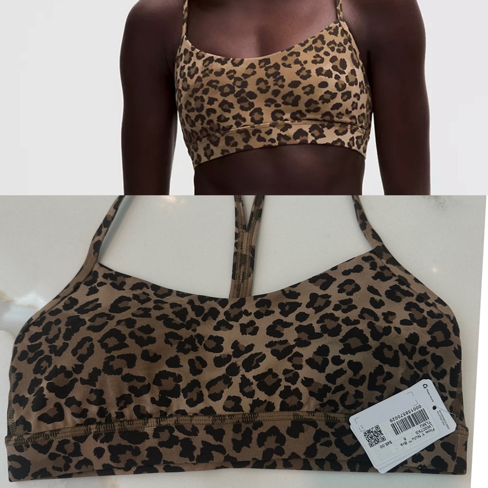 NWT size 8 Lululemon Leopard Print Flow Y Bra